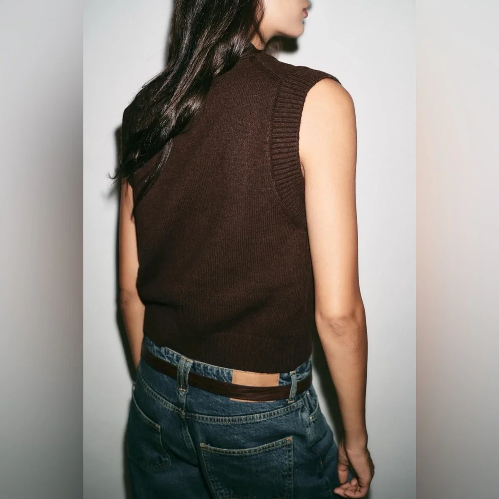 Zara Knit Brown Sweater Vest NWT - Picture 3 of 9